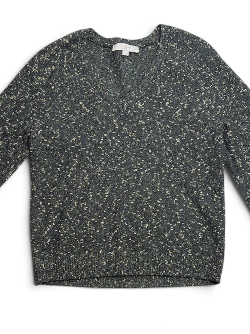 Loft V Neck Sweater Dark Gray and Gold Size Medium